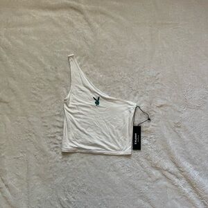 playboy one shoulder crop top